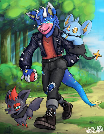 full body commission + small extra for pokemon, complex BG