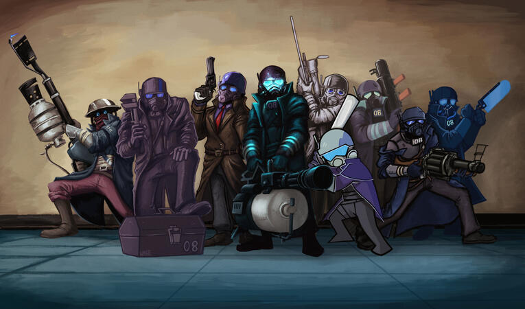 full body commission + extra characters, simple BG