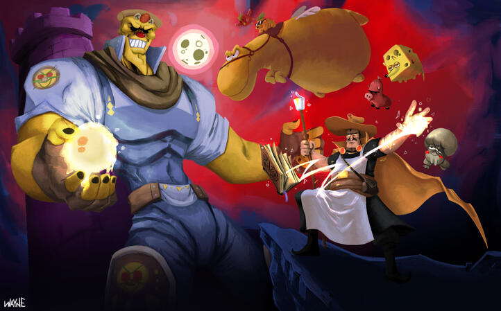 full body commission + extra characters, complex BG